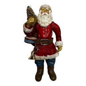 Vtg Santa Claus Figurine W/Sack & Tree Ceramic Paper Mache Christmas Taiwan R.O.